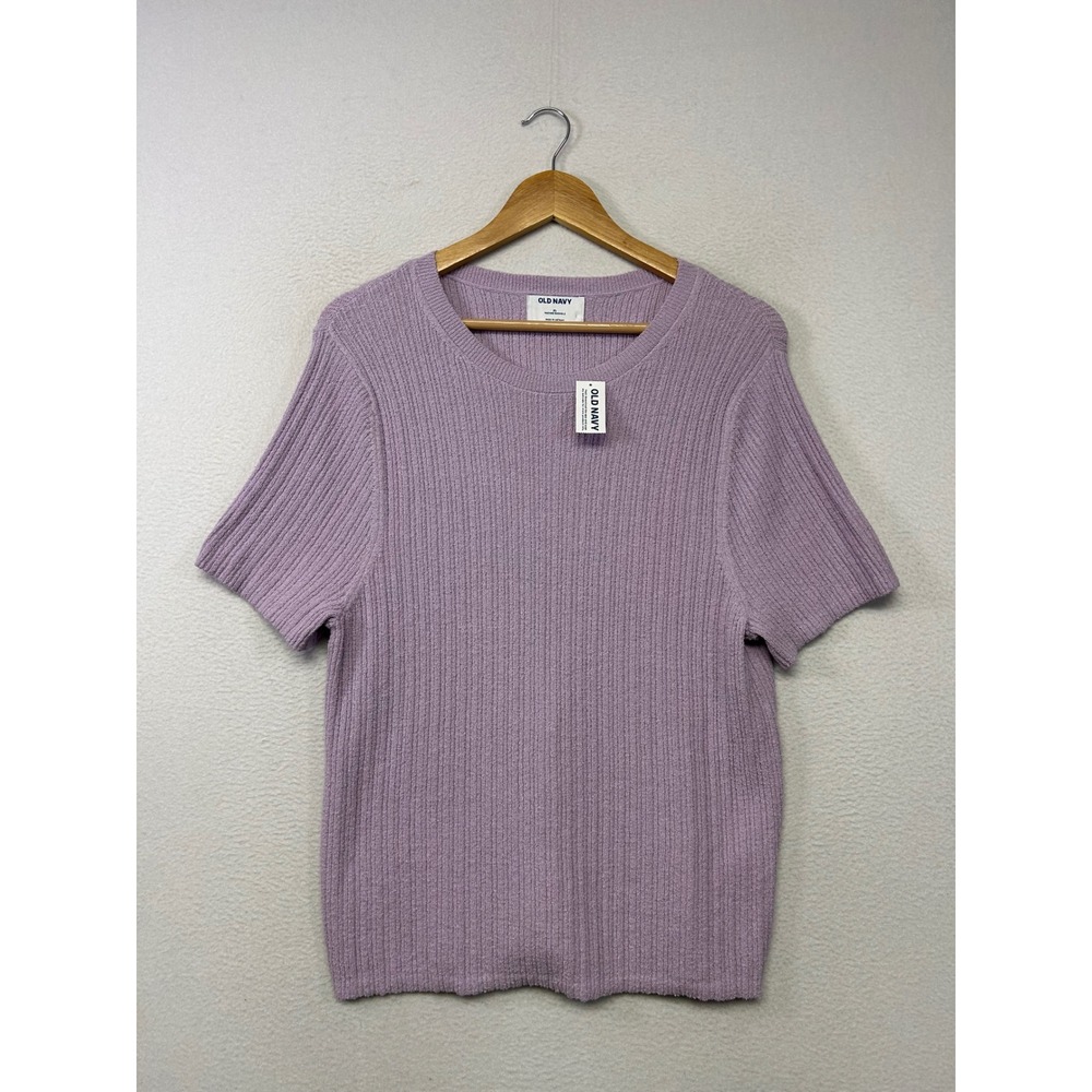 Soft Girl Old Navy Womens XL Lavender Ribbed Crew Neck Short Sleeve Sweater